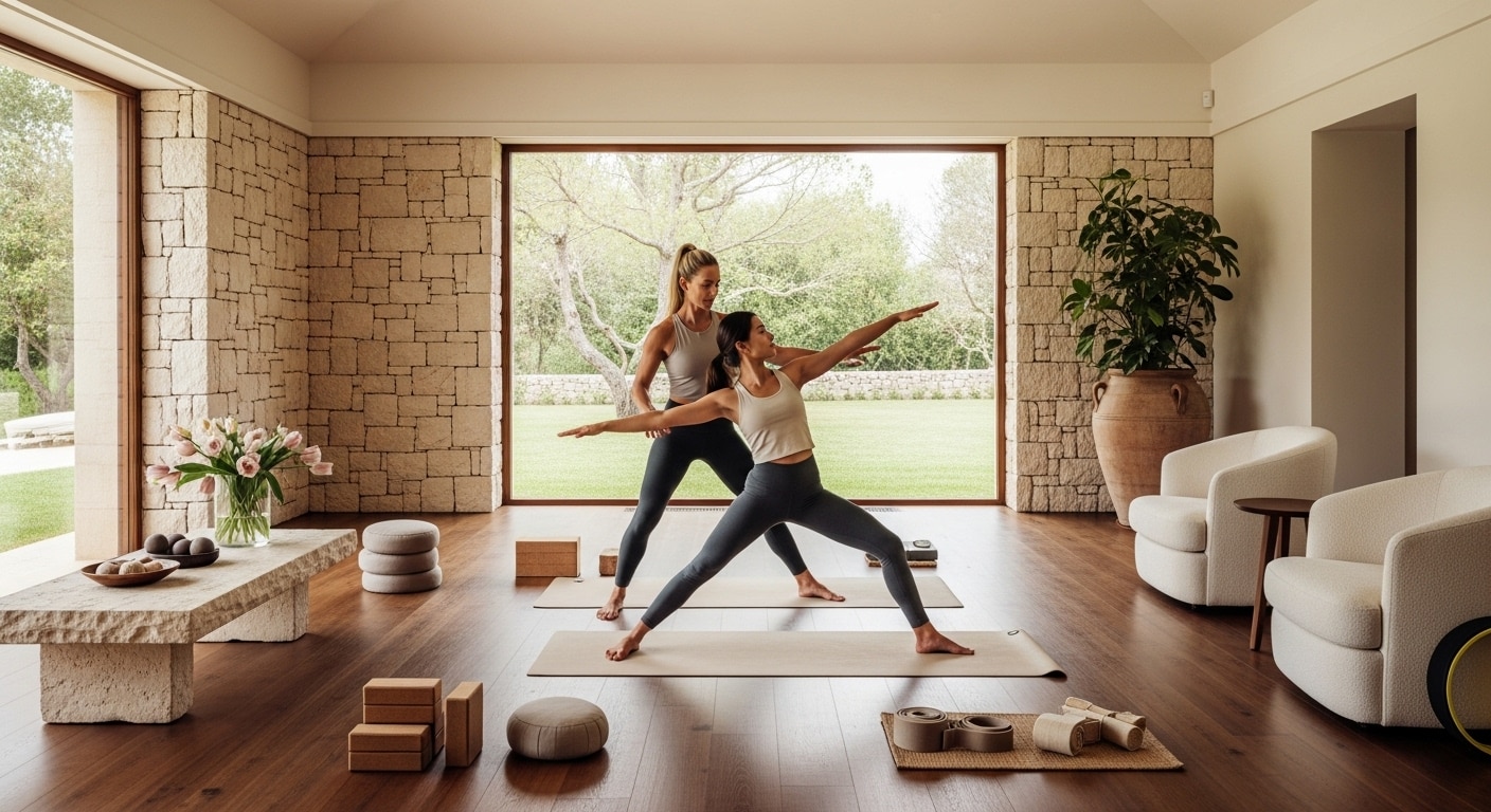 Voyageur — cours de yoga dans un salon élégant